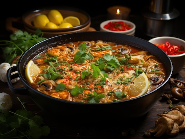 Thai Tom Yum Soup Une soupe aigre-piquante à base de crevettes