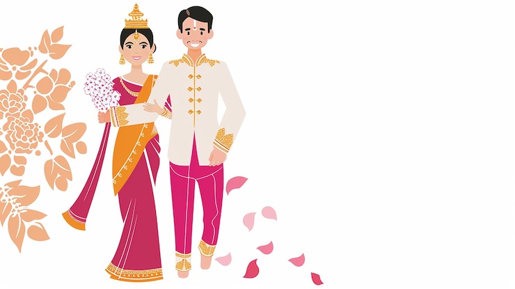 Photo thaïlande couple de mariage vecteur plat minimaliste