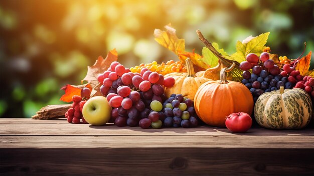 Thanksgiving avec fruits et légumes sur fond de bois sombre