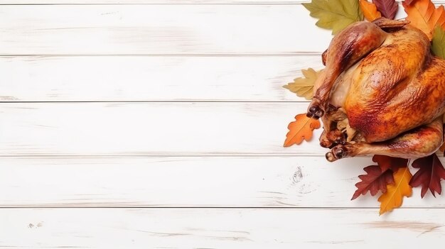 Photo thanksgiving top view on wooden background thanksgiving country dinner with grilled chicken thanksgiving turkey generative ai