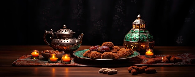 Thé arabe sur une table en bois