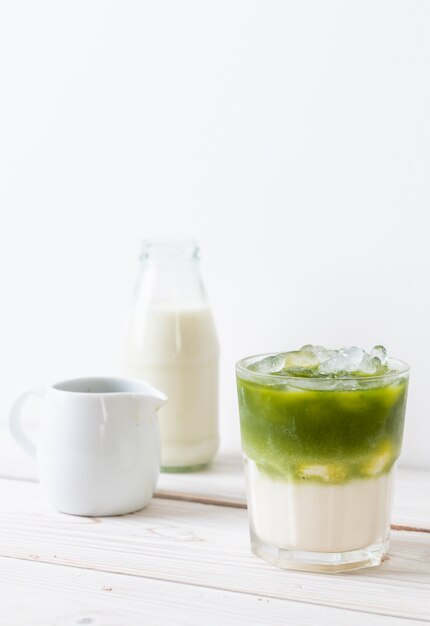 thé au lait vert matcha glacé