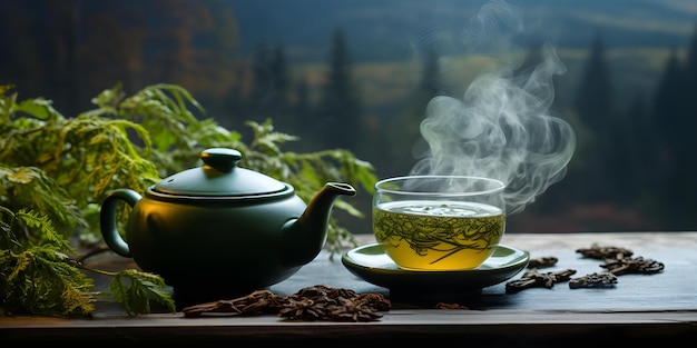 Thé à base de plantes d'inspiration asiatique pour une boisson de bien-être rafraîchissante Concept Avantages pour la santé Ingrédients traditionnels Mélanges à base de herbes Rituels de bien- être