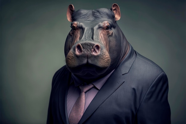The Dapper Hippo Un portrait captivant d'un dirigeant d'entreprise dans un fond sombre AI générative