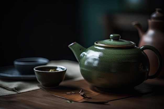 Thé de kung fu pour la cérémonie du thé chinoise cérémonie du thé sur fond sombre