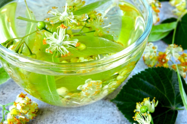 Thé à la lime chaud utile. Thé de fitness au tilleul.