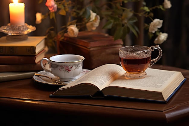 Thé et livres Après-midi de détente avec une bonne lecture