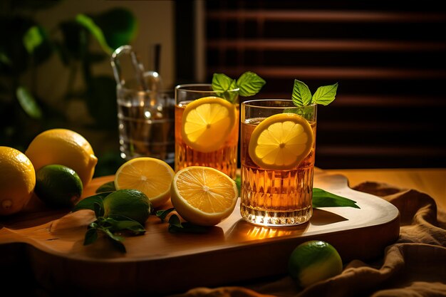 Un thé à la menthe au citron dans deux verres