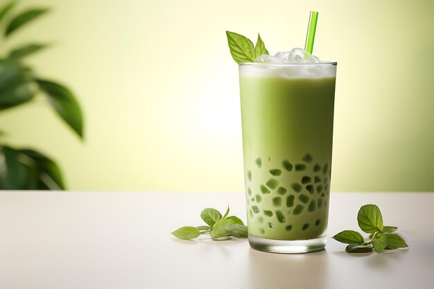 Thé vert glacé avec du lait dans un verre