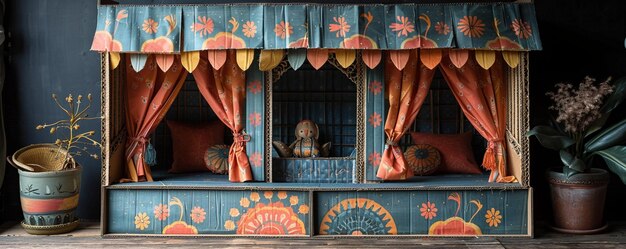 Photo un théâtre de marionnettes avec du papier peint en carton