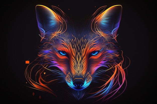 Thefox neon face real darwn animal ai généré art