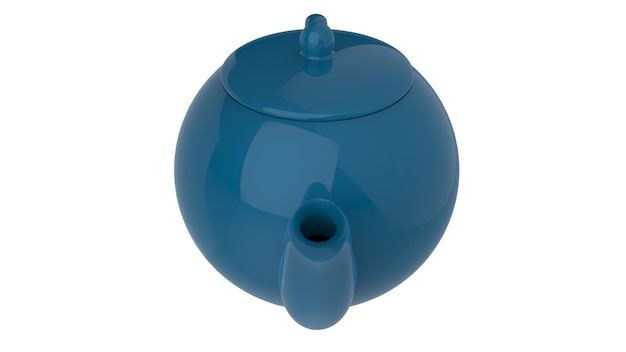 Théière en céramique bleue mignonne isolée pour l'heure du thé illustration 3d boisson de rendu