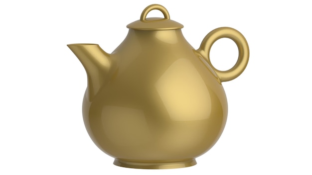 Théière en céramique mignonne isolée pour l'heure du thé illustration 3d rendu boisson jaune
