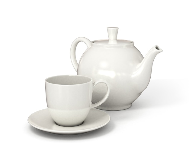 Théière en céramique et tasse de thé isolé sur fond blanc