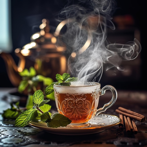 théière en verre lisse avec thé aux fruits