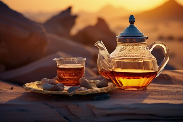 Photo une théière et un verre de thé sur une table