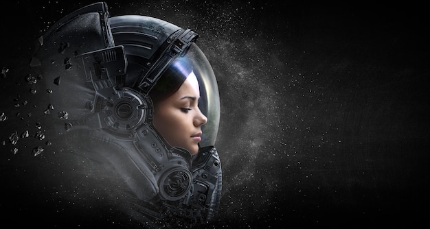 Thème de l'astronaute et de l'exploration spatiale. Technique mixte