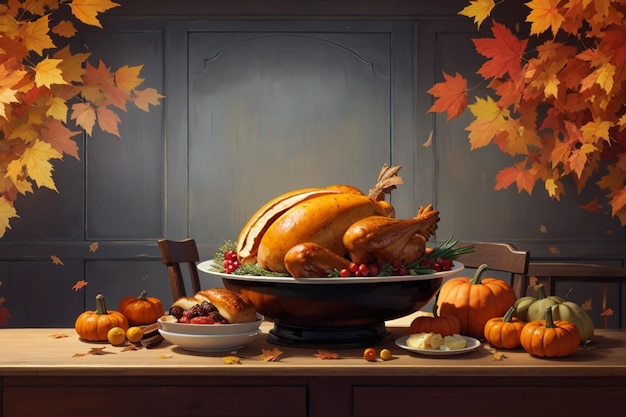 Thème d'automne et de Thanksgiving dessiné à la main, arrière-plan du modèle de couverture des médias sociaux généré par l'IA