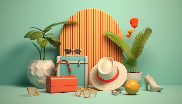 Photo thème d'été 3d minimal concept cool pour les publicités d'été