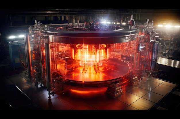 Thème de la fusion nucléaire Grande installation expérimentale dans un laboratoire avec plasma généré à haute température AI générative