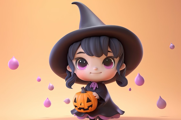 Thème d'Halloween de sorcière mignonne 3d Ai générative