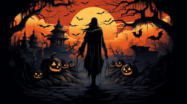 Thème d'horreur d'Halloween Concept Art Les fantômes et les citrouilles
