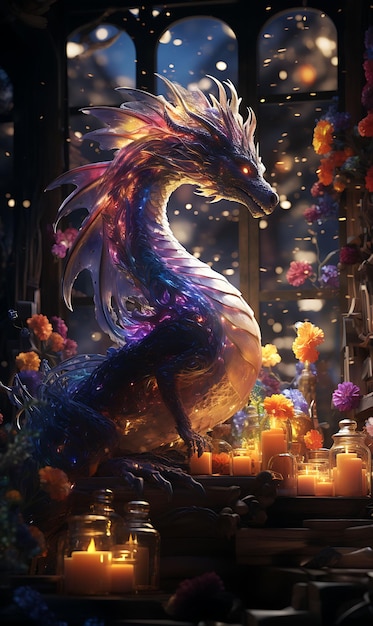 Thème de jeu fantastique Thème de couleur mystique Thème de couleur Dragon Figu Idée de fond de diffusion en direct créative