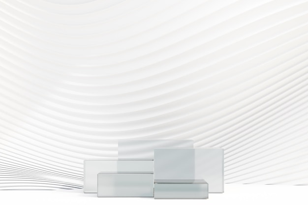 Thème de lumière de podium en verre à cinq blocs Fond blanc Rendu d'illustration 3D