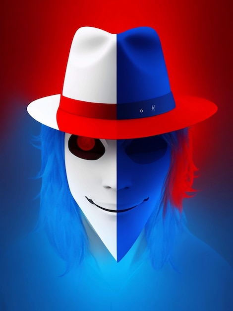 Photo thème lumineux de hacker chapeau bleu blanc et rouge