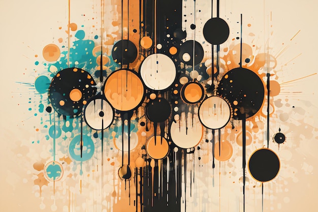 Thème noir orange bulle ronde goutte à goutte aquarelle dessin d'encre fond papier peint illustration