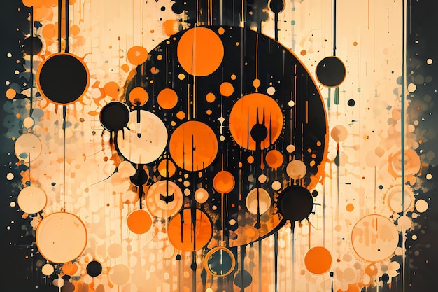 Photo thème noir orange bulle ronde goutte à goutte aquarelle dessin d'encre fond papier peint illustration