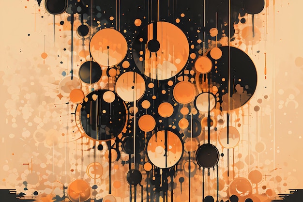 Thème orange noir bulle ronde dégoulinant d'encre aquarelle design fond d'écran illustration