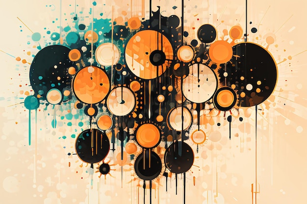 Photo thème orange noir bulle ronde dégoulinant d'encre aquarelle design fond d'écran illustration