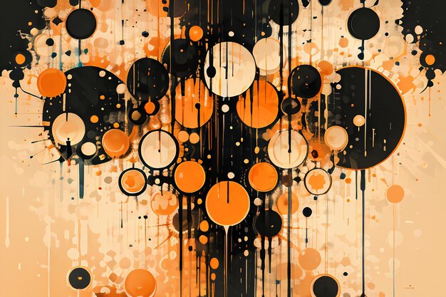 Photo thème orange noir bulle ronde dégoulinant d'encre aquarelle design fond d'écran illustration