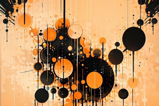 Photo thème orange noir bulle ronde dégoulinant d'encre aquarelle design fond d'écran illustration