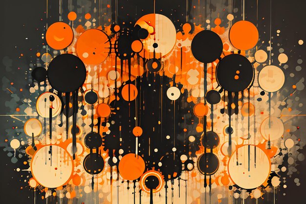 Photo thème orange noir bulle ronde dégoulinant d'encre aquarelle design fond d'écran illustration