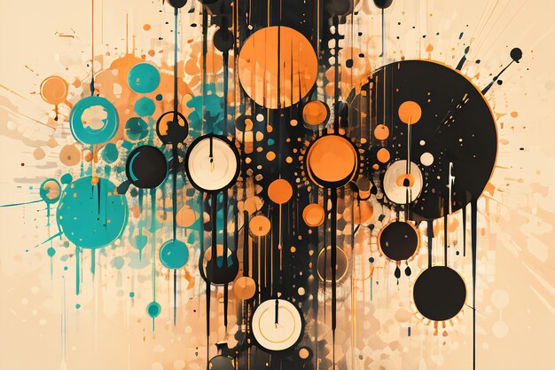 Thème orange noir bulle ronde dégoulinant d'encre aquarelle design fond d'écran illustration
