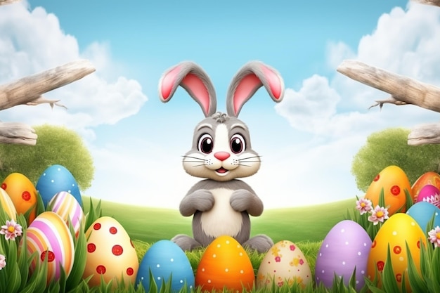 Thème de Pâques avec lapin et œufs