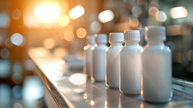 Thème de la pharmacie médicale bouteilles propres vides récipients flacons pour la publicité bannières de présentation avec espace de copie présentant des produits pharmaceutiques maquette
