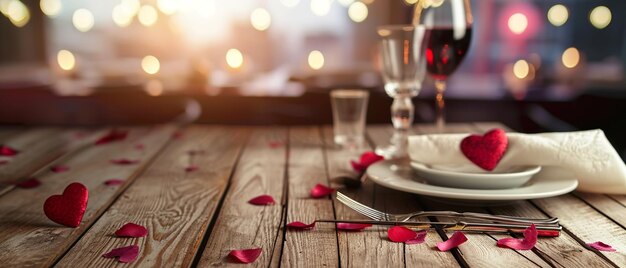 Photo thème de la saint-valentin romantique avec table et espace de copie