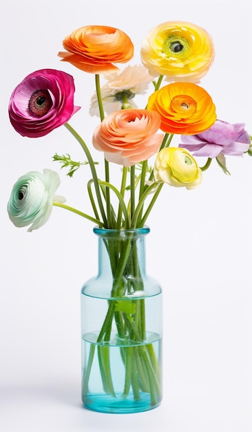 Photo there are many flowers in a vase with water on the table generative ai