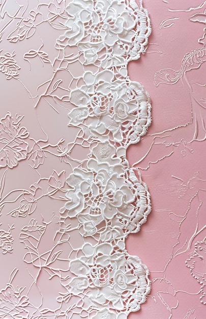 Photo there is a pink background with white lace on it generative ai