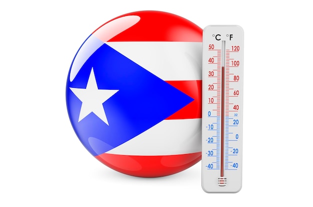 Thermomètre avec drapeau portoricain Chaleur à Porto Rico concept rendu 3D