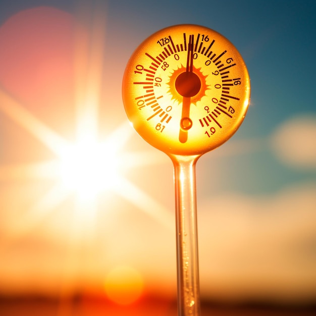 Photo thermomètre indiquant la température sur fond de journée chaude ai générative