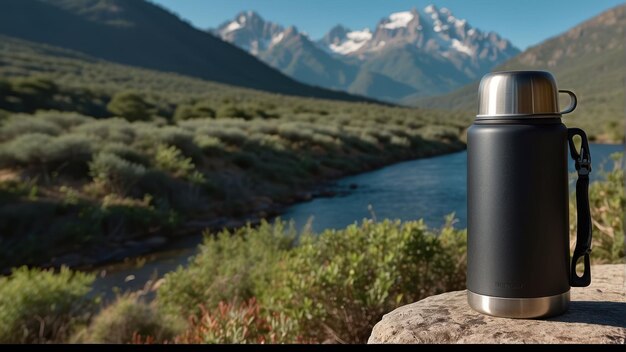 Photo thermos dans les montagnes paysage naturel thermos