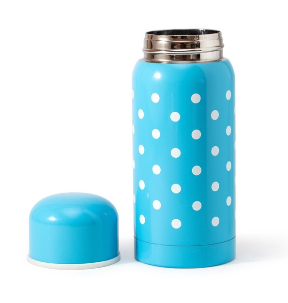 thermos métallique bleu avec coupe isolée