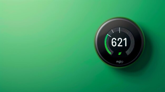 Un thermostat numérique moderne monté sur un mur vert vibrant