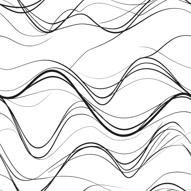 Photo thin waves horizontal lines seamless pattern ink hand drawing