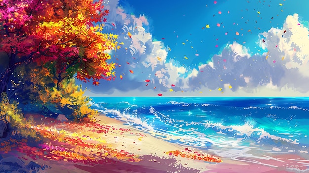 Thunderhead avec le ciel bleu paysage de nuit de lune nuage arbre style anime photo fond papier peint