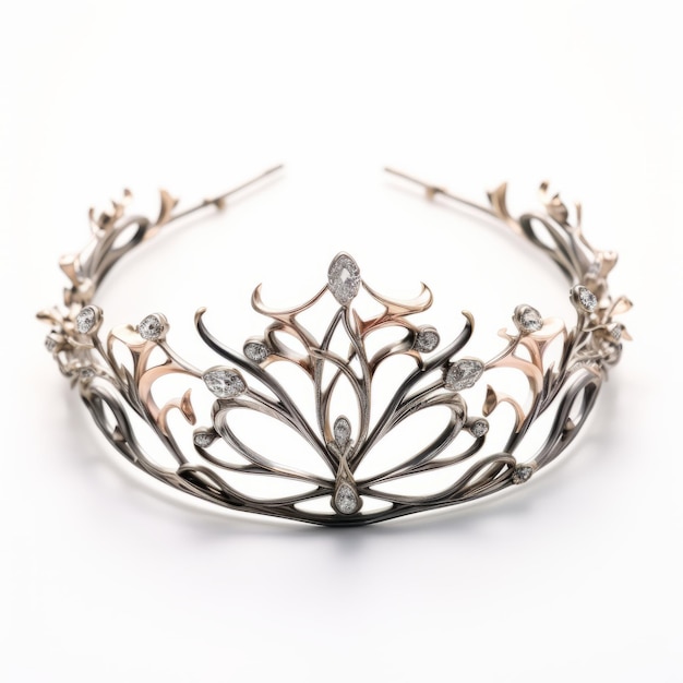 Photo tiara art nouveau inspirée de la nature avec de l'argent et des diamants